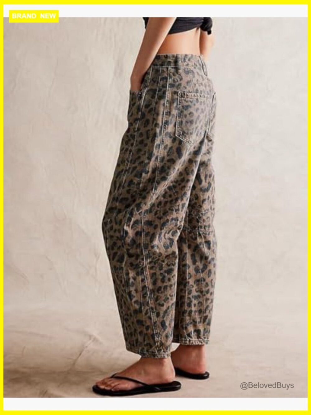 Mid Rise Stretchy Barrel Jeans Wide Leg Cropped Denim Pants Y2k Baggy Boyfriend - Picture 2 of 4
